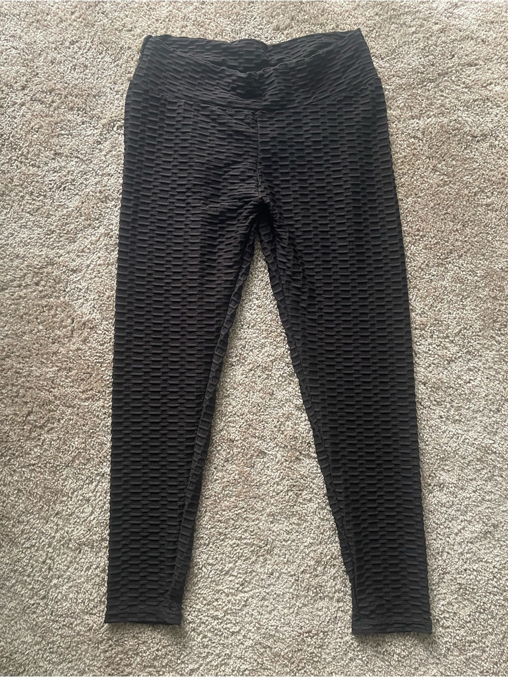 Black High Waisted Honeycomb Textured Yoga Leggings Size XXL